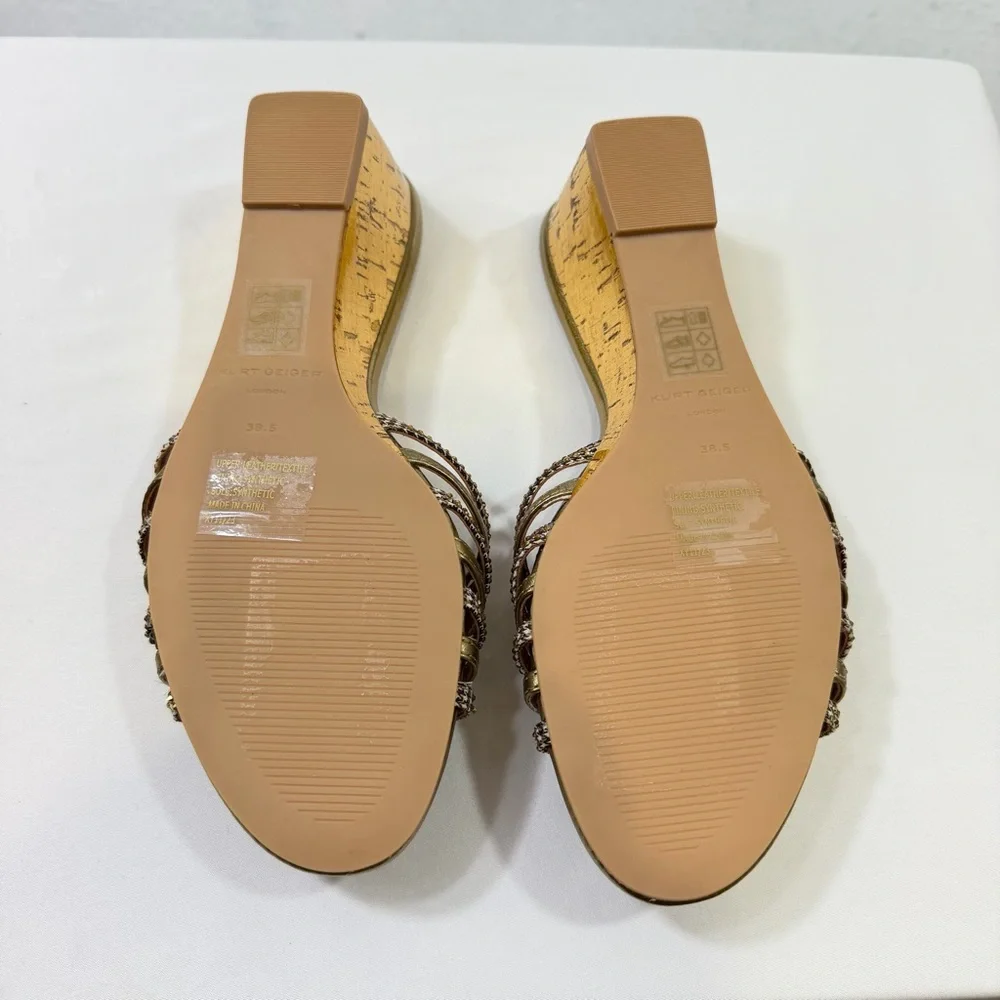 Kurt Geiger London Gold Crystal-Strap Wedge Slides Sandals Size 38.5 Women 8 US - Picture 7 of 11